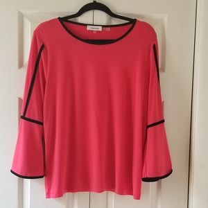 Calvin Klein coral and black flutter sleeve blouse